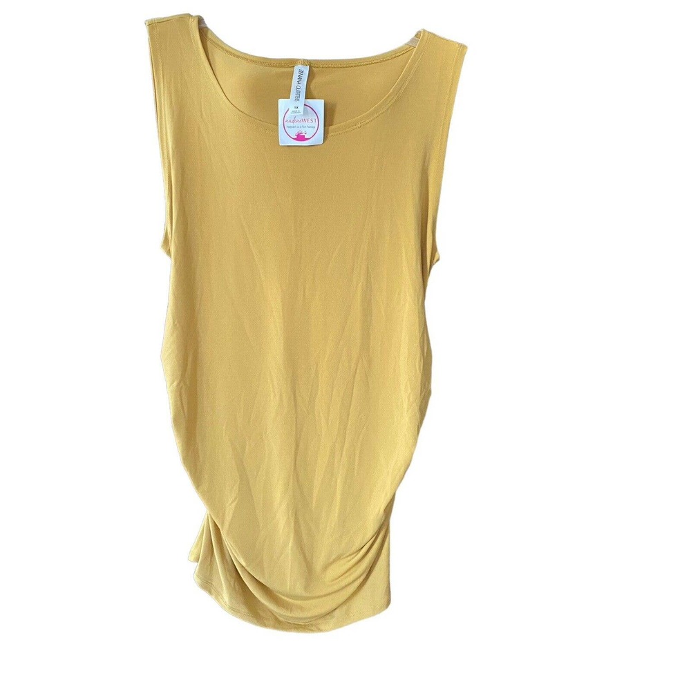 Zenana Outfitters SLEEVELESS SIDE RUCHED TOP Mustard Yellow Size 1X NEW AB112